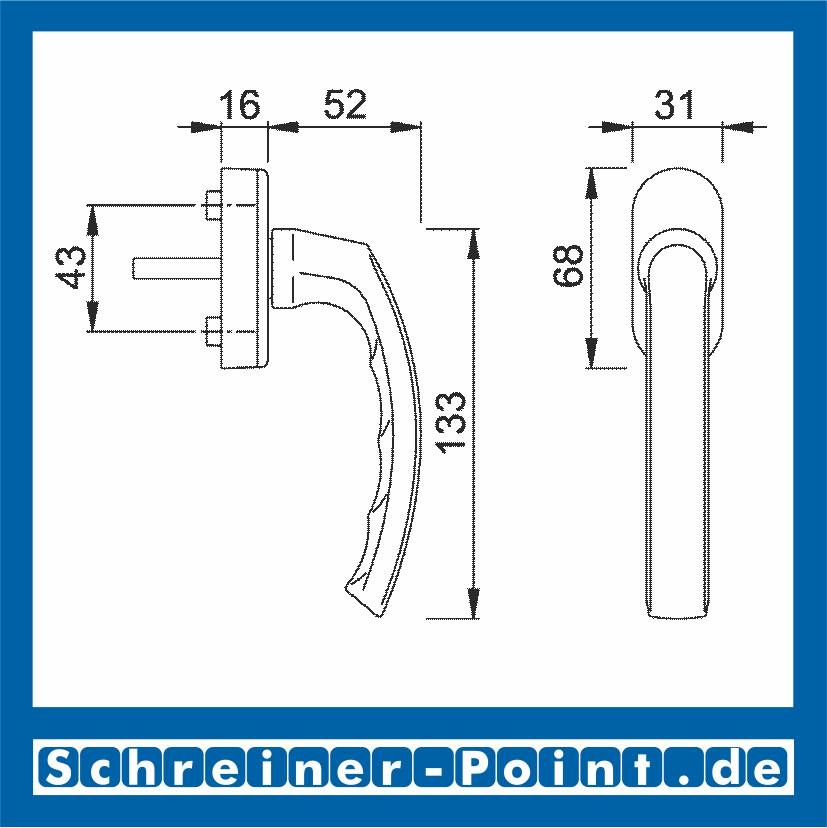 Hoppe Luxembourg Aluminium Fenstergriff F9 Stahl Secustik 099/US952, 8115461, 8106080